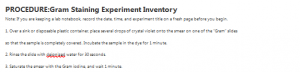 PROCEDURE:Gram Staining Experiment Inventory