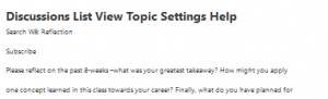 Discussions List View Topic Settings Help