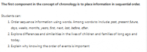 The first component in the concept of chronology is to place information in sequential order.