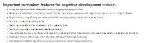 Important curriculum features for cognitive development include: