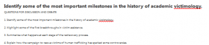 Identify some of the most important milestones in the history of academic victimology.