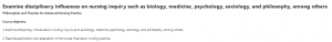 Examine disciplinary influences on nursing inquiry such as biology, medicine, psychology, sociology, and philosophy, among others