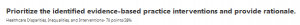 Prioritize the identified evidence-based practice interventions and provide rationale.