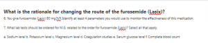 What is the rationale for changing the route of the furosemide (Lasix)?