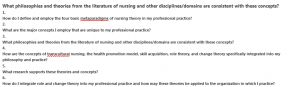 What philosophies and theories from the literature of nursing and other disciplines/domains are consistent with these concepts?