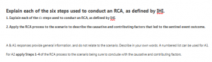 Explain each of the six steps used to conduct an RCA, as defined by IHI.