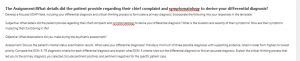 The Assignment:What details did the patient provide regarding their chief complaint and symptomatology to derive your differential diagnosis? 