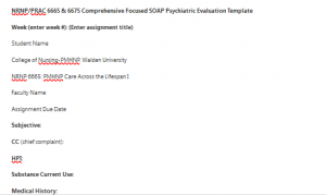 Comprehensive Focused SOAP Psychiatric Evaluation Template