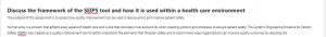 Discuss the framework of the SEIPS tool and how it is used within a health care environment