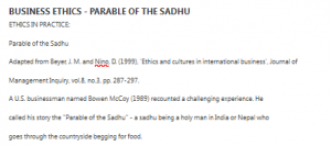 BUSINESS ETHICS - PARABLE OF THE SADHU