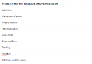  Please, list four anti-fungal and antiviral medications  