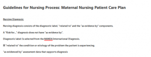 Guidelines for Nursing Process: Maternal Nursing Patient Care Plan