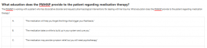 What education does the PMHNP provide to the patient regarding medication therapy?