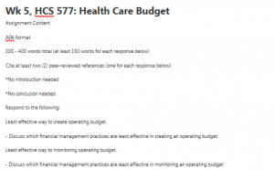 Wk 5, HCS 577: Health Care Budget