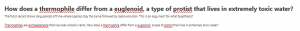 How does a thermophile differ from a euglenoid, a type of protist that lives in extremely toxic water?
