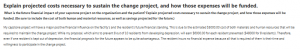 Explain projected costs necessary to sustain the change project, and how those expenses will be funded.