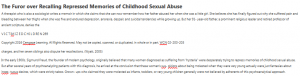 The Furor over Recalling Repressed Memories of Childhood Sexual Abuse