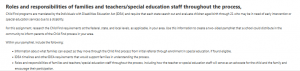 Roles and responsibilities of families and teachers/special education staff throughout the process, 