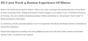 HLT-302 Week 4 Human Experience Of Illness