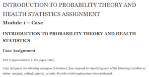 INTRODUCTION TO PROBABILITY THEORY AND HEALTH STATISTICS ASSIGNMENT