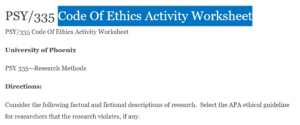 Code Of Ethics Activity Worksheet