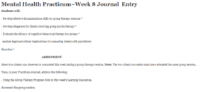 Mental Health Practicum–Week 8 Journal  Entry