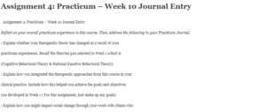 Assignment 4: Practicum – Week 10 Journal Entry
