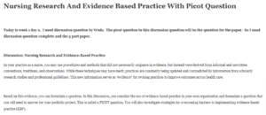 Nursing Research And Evidence Based Practice With Picot Question