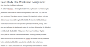 Case Study One Worksheet Assignment