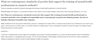 What are contemporary standards of practice that support the training of mental health professionals in research methods?