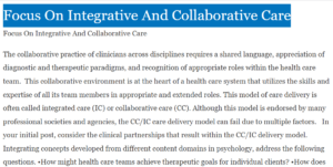 Focus On Integrative And Collaborative Care