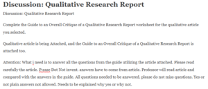 Discussion: Qualitative Research Report